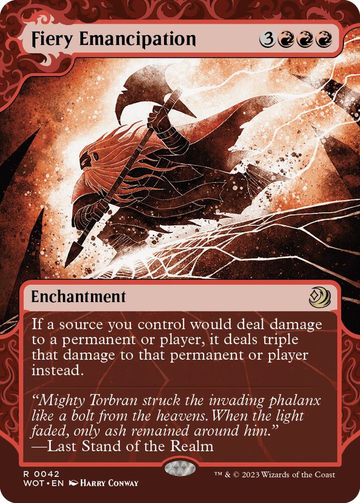Magic Fiery Emancipation #42 Wilds of Eldraine: Enchanting Tales Rare Non-Foil Near Mint English Trading Card — catalog front, TCGplayer SKU 7361337