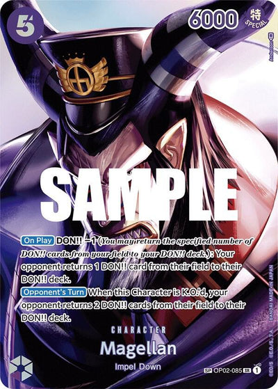 One Piece Card Game Magellan #OP02-085 Kingdoms of Intrigue SP Foil Near Mint English Trading Card — catalog front, TCGplayer SKU 7431323