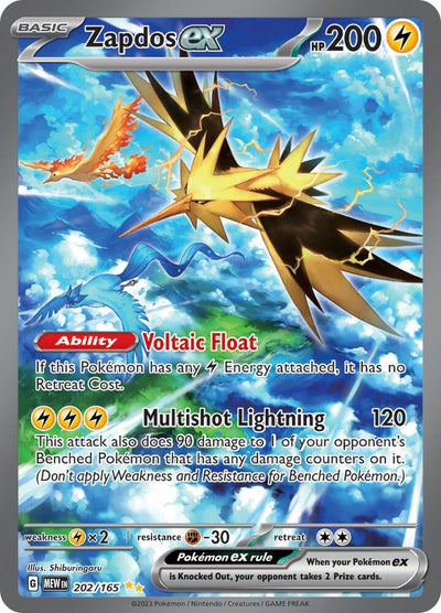 Pokémon Zapdos ex #202/165 SV: Scarlet & Violet 151 Special Illustration Rare Holofoil Near Mint Trading Card