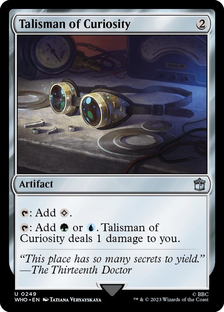 Magic Talisman of Curiosity #249 Universes Beyond: Doctor Who Uncommon Foil Near Mint English Trading Card — catalog front, TCGplayer SKU 7458858