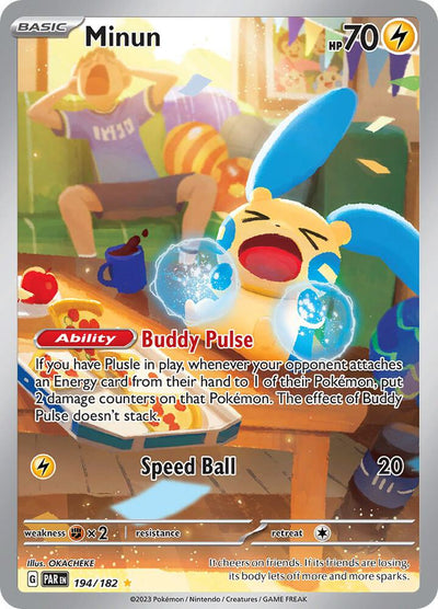 Pokémon Minun #194/182 SV04: Paradox Rift Illustration Rare Holofoil Near Mint Trading Card