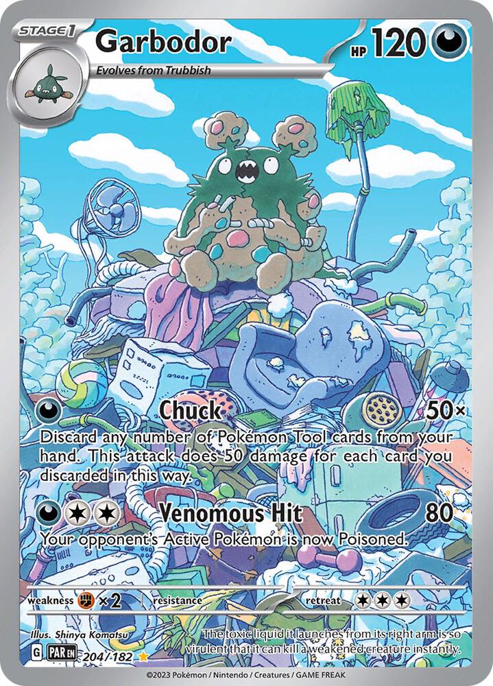 Pokémon Garbodor #204/182 Paradox Rift Illustration Rare Holofoil Near Mint English Trading Card — catalog front, TCGplayer SKU 7497138