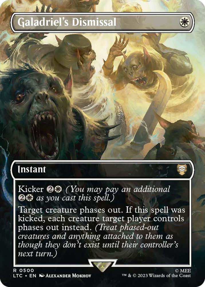 Magic Galadriel's Dismissal #500 Commander: The Lord of the Rings: Tales of Middle-earth Borderless Non-Foil Near Mint English Trading Card — catalog front, TCGplayer SKU 7529713