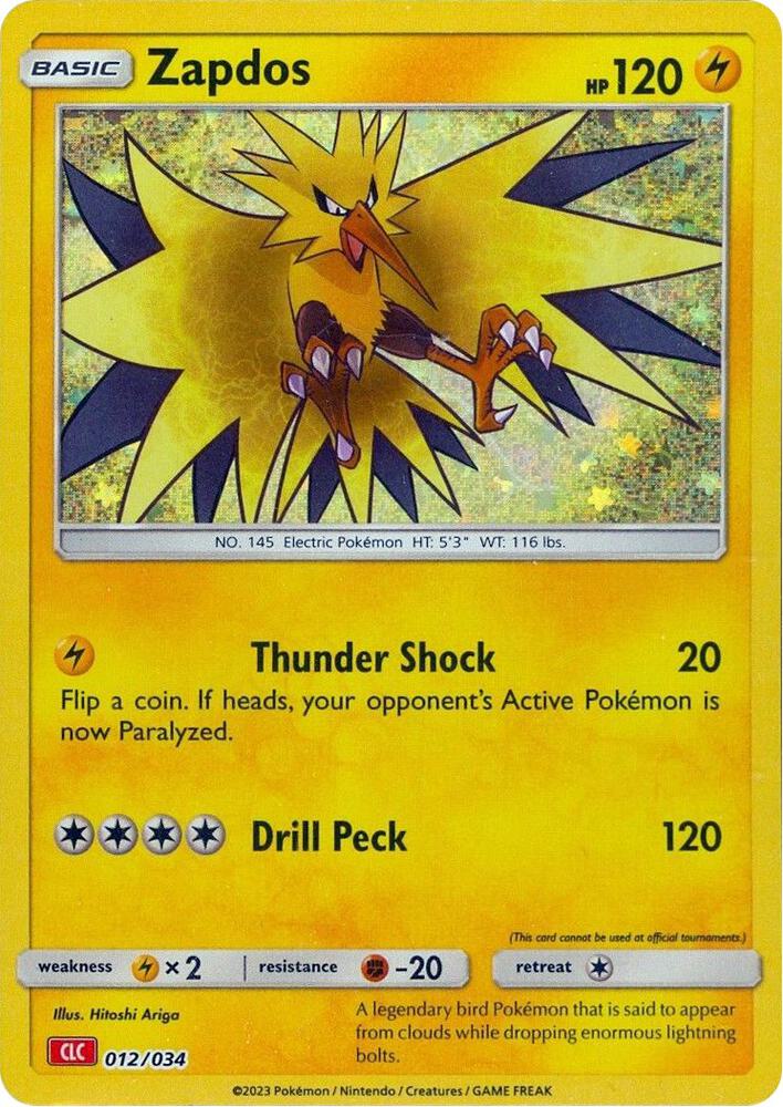 Pokémon Zapdos #012/034 Trading Card Game Classic Classic Collection Holofoil Near Mint English Trading Card — catalog front, TCGplayer SKU 7580574