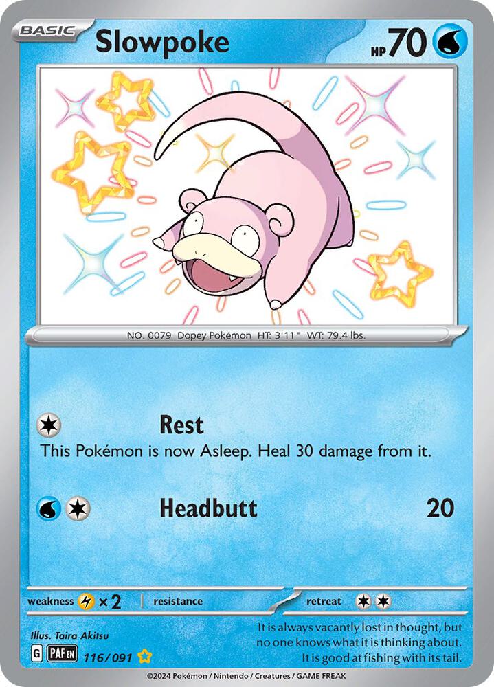Pokémon Slowpoke #116/091 SV: Paldean Fates Shiny Rare Holofoil Near Mint Trading Card