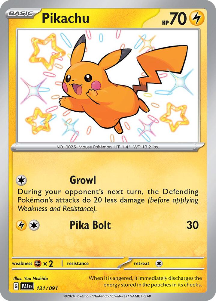 Pokémon Pikachu #131/091 SV: Paldean Fates Shiny Rare Holofoil Lightly Played Trading Card