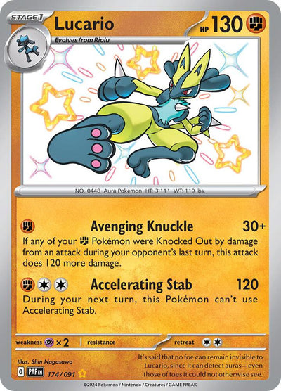 Pokémon Lucario #174/091 SV: Paldean Fates Shiny Rare Holofoil Near Mint Trading Card