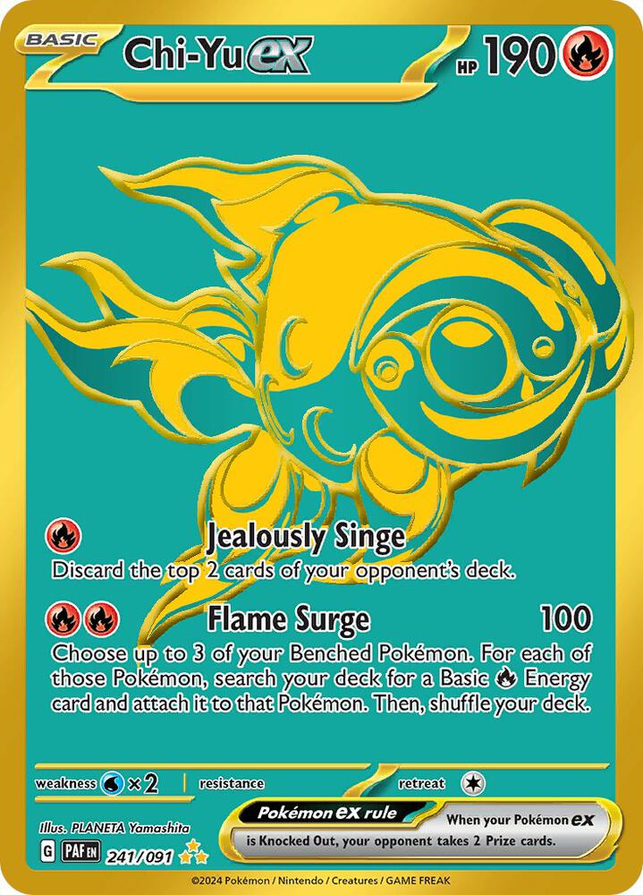 Pokémon Chi-Yu ex #241/091 SV: Paldean Fates Hyper Rare Holofoil Near Mint English Trading Card — catalog front, TCGplayer SKU 7700404