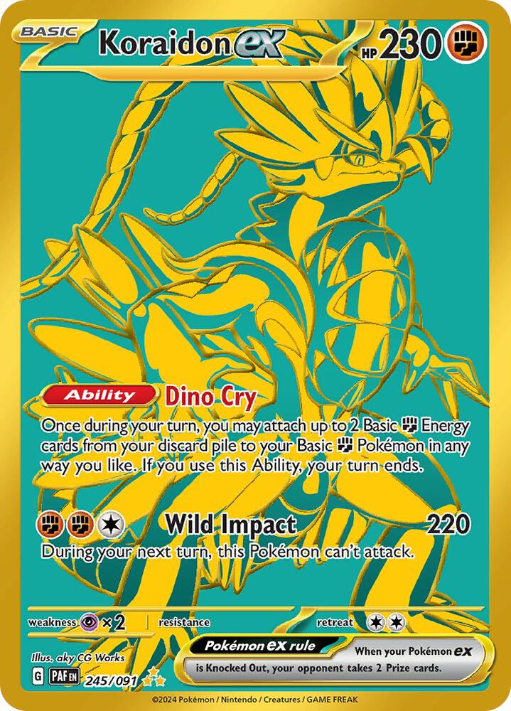 Pokémon Koraidon ex #245/091 Paldean Fates Hyper Rare Holofoil Near Mint English Trading Card — catalog front, TCGplayer SKU 7700490