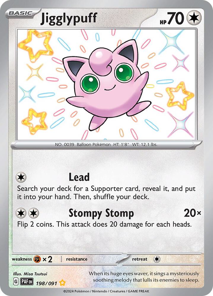 Pokémon Jigglypuff #198/091 SV: Paldean Fates Shiny Rare Holofoil Near Mint Trading Card