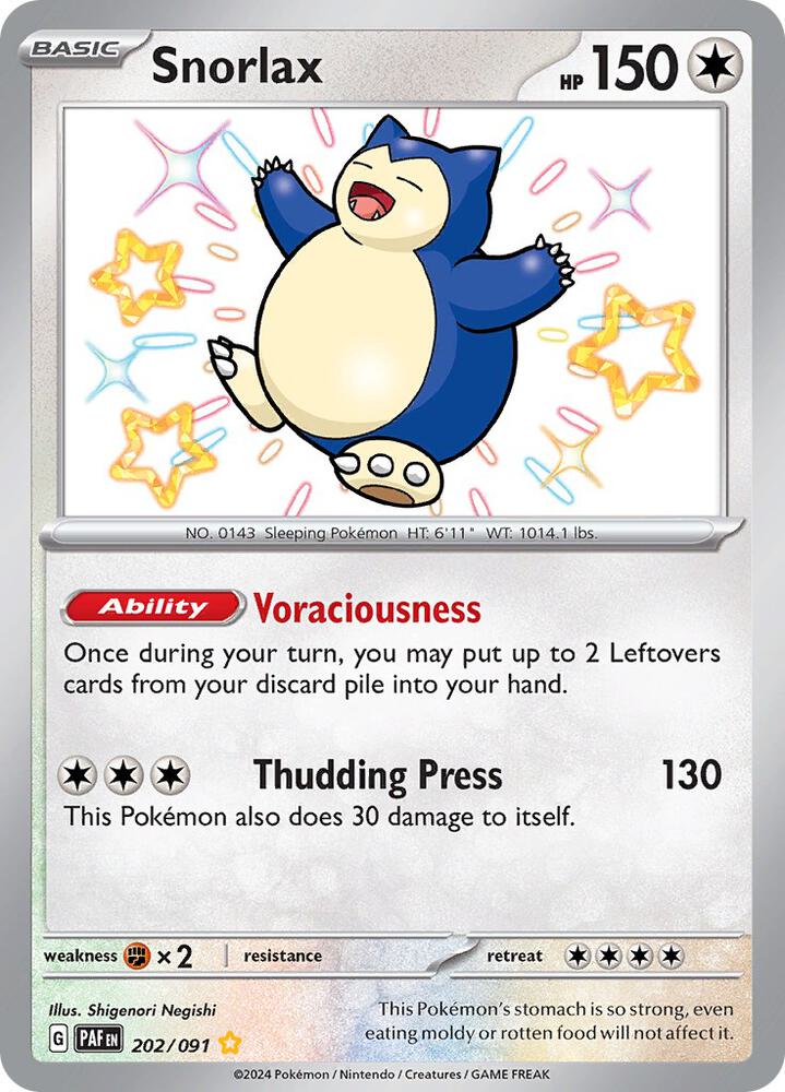 Pokémon Snorlax #202/091 SV: Paldean Fates Shiny Rare Holofoil Near Mint Trading Card