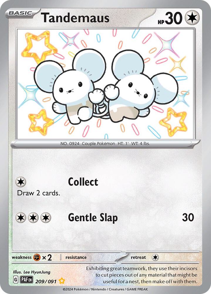 Pokémon Tandemaus #209/091 SV: Paldean Fates Shiny Rare Holofoil Near Mint English Trading Card — catalog front, TCGplayer SKU 7700896