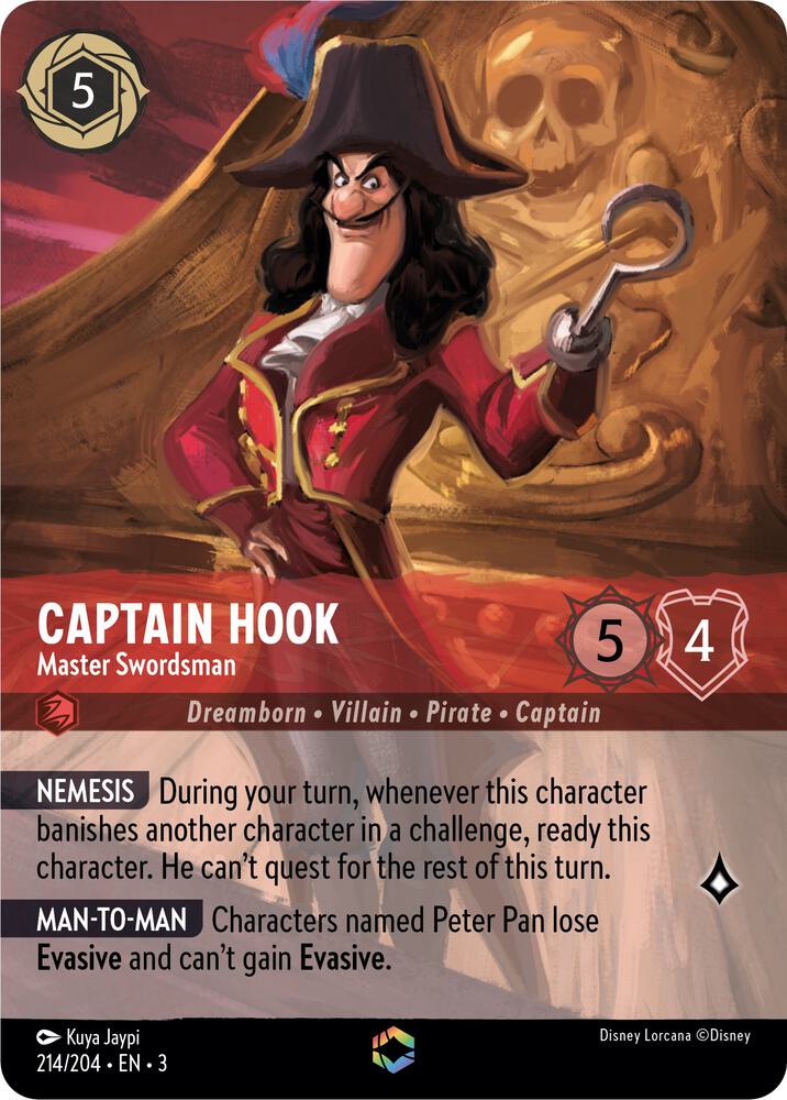 Lorcana TCG Captain Hook - Master Swordsman #214/204 Into the Inklands Enchanted Holofoil Near Mint Trading Card