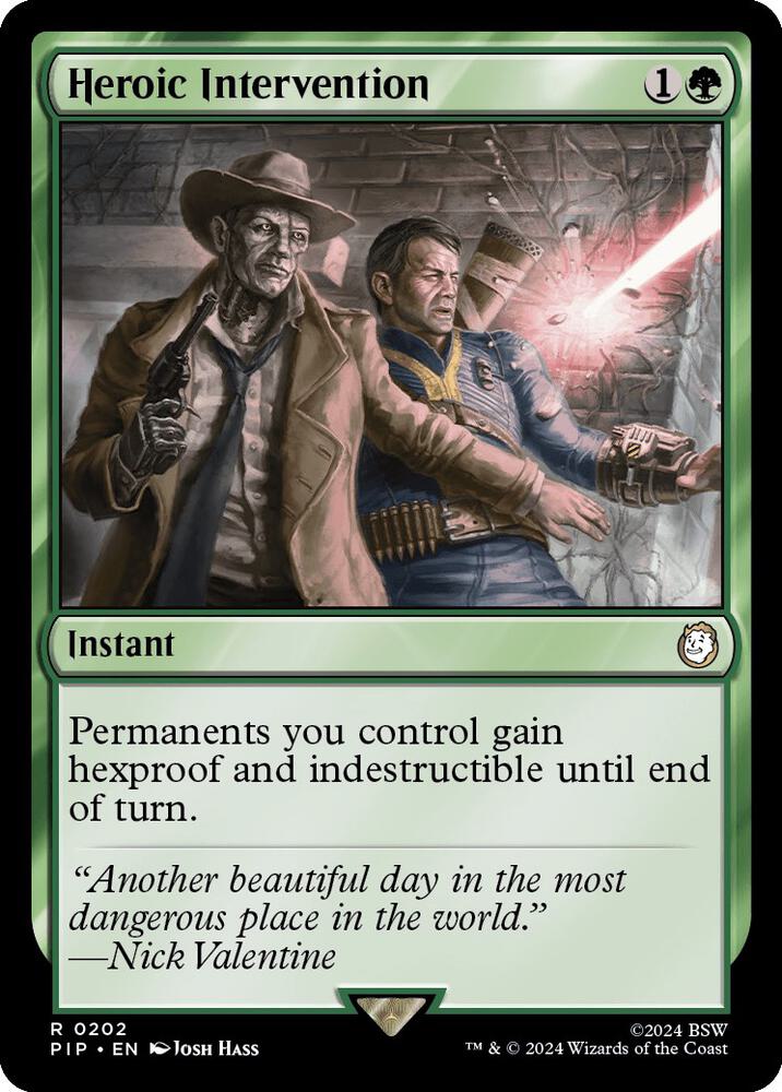 Magic Heroic Intervention #202 Universes Beyond: Fallout Rare Foil Near Mint English Trading Card — catalog front, TCGplayer SKU 7758356