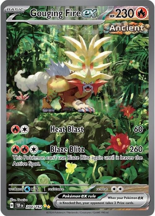 Pokémon Gouging Fire ex #204/162 SV05: Temporal Forces Special Illustration Rare Holofoil Near Mint Trading Card