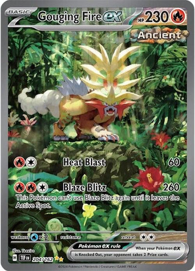 Pokémon Gouging Fire ex #204/162 SV05: Temporal Forces Special Illustration Rare Holofoil Near Mint Trading Card