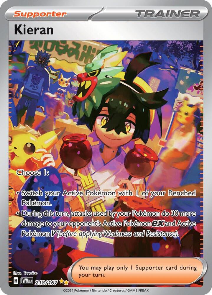 Pokémon Kieran #218/167 SV06: Twilight Masquerade Special Illustration Rare Holofoil Near Mint Trading Card