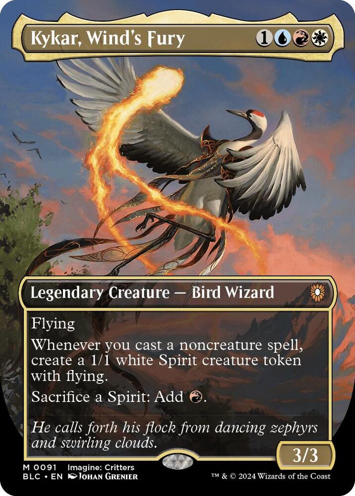 Magic Kykar, Wind's Fury #91 Commander: Bloomburrow Borderless Foil Near Mint English Trading Card — catalog front, TCGplayer SKU 8045935
