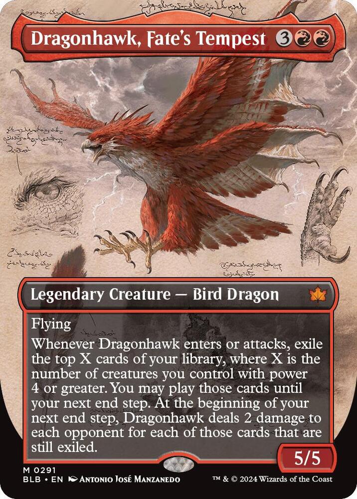 Magic Dragonhawk, Fate's Tempest #291 Bloomburrow Borderless Non-Foil Near Mint English Trading Card — catalog front, TCGplayer SKU 8050841