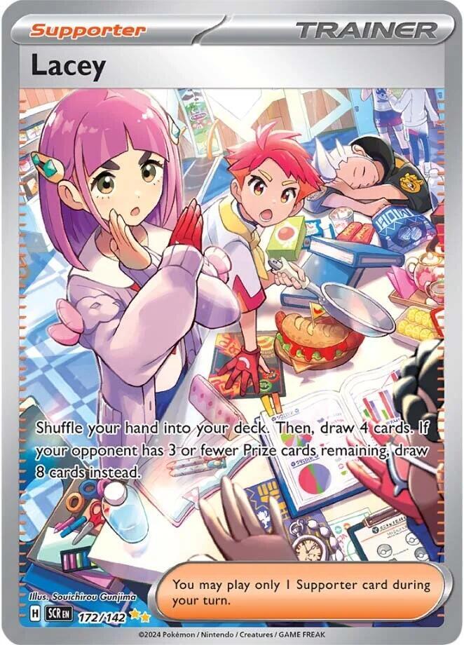 Pokémon Lacey #172/142 SV07: Stellar Crown Special Illustration Rare Holofoil Near Mint English Trading Card — catalog front, TCGplayer SKU 8121534