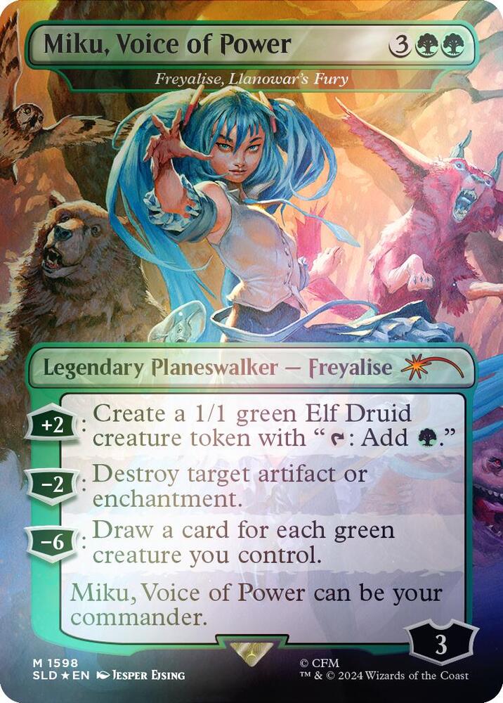 Magic Miku, Voice of Power - Freyalise, Llanowar's Fury #1598 Secret Lair Drop Series Rainbow Foil Foil Near Mint Trading Card