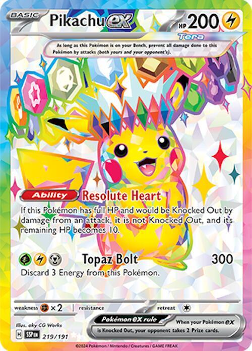 Pokémon Pikachu ex #219/191 SV08: Surging Sparks Ultra Rare Holofoil Near Mint Trading Card