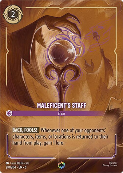 Lorcana TCG Maleficent's Staff #210/204 Azurite Sea Enchanted Holofoil Near Mint Trading Card