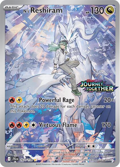 Pokémon N's Reshiram - 167/159 #167/159 Miscellaneous Cards & Products Journey Together Stamped Holofoil Near Mint English Trading Card — catalog front, TCGplayer SKU 8608889