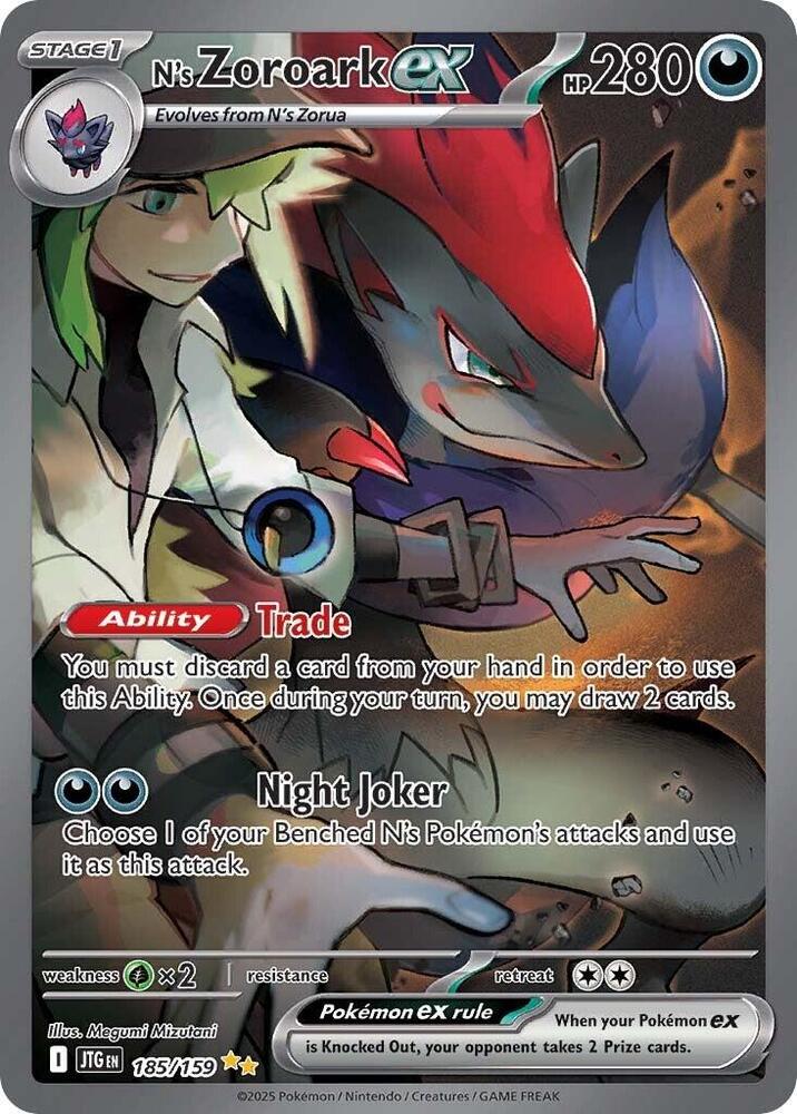 Pokémon N's Zoroark ex #185/159 SV09: Journey Together Special Illustration Rare Holofoil Near Mint Trading Card