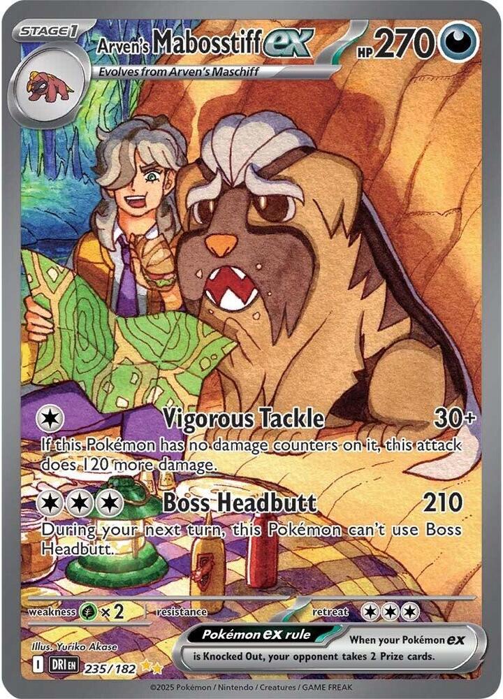 Pokémon Arven's Mabosstiff ex #235/182 SV10: Destined Rivals Special Illustration Rare Holofoil Near Mint Trading Card