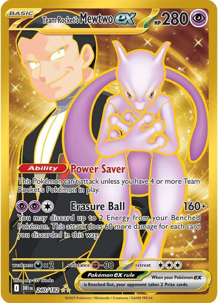 Pokémon Team Rocket's Mewtwo ex #240/182 SV10: Destined Rivals Hyper Rare Holofoil Near Mint Trading Card