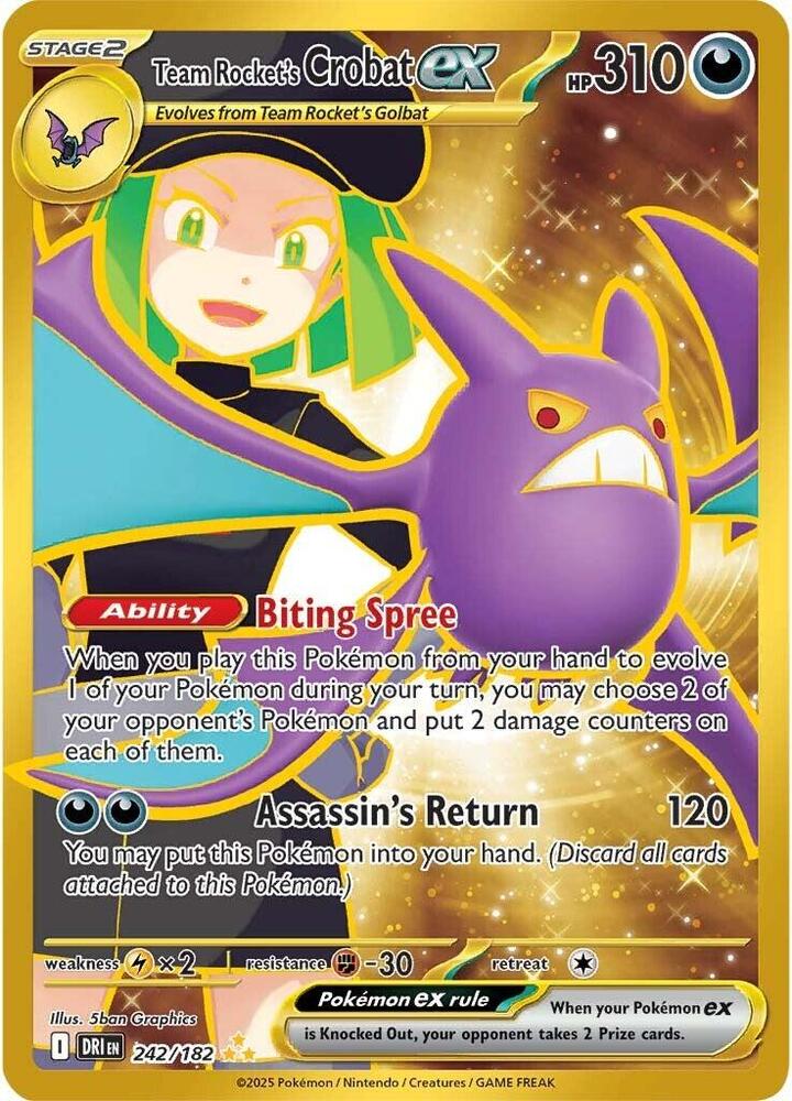 Pokémon Team Rocket's Crobat ex #242/182 SV10: Destined Rivals Hyper Rare Holofoil Near Mint English Trading Card — catalog front, TCGplayer SKU 8728253