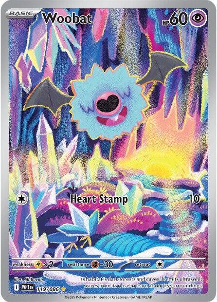 Pokémon Woobat #119/086 SV: White Flare Illustration Rare Holofoil Near Mint English Trading Card — catalog front, TCGplayer SKU 8813392