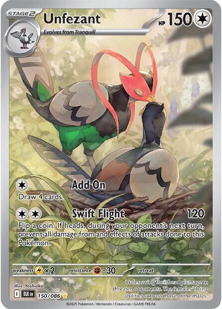 Pokémon Unfezant #150/086 SV: Black Bolt Illustration Rare Holofoil Near Mint Trading Card
