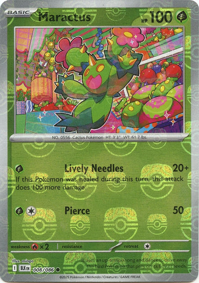 Pokémon Maractus #008/086 SV: Black Bolt Master Ball Pattern Holofoil Near Mint Trading Card