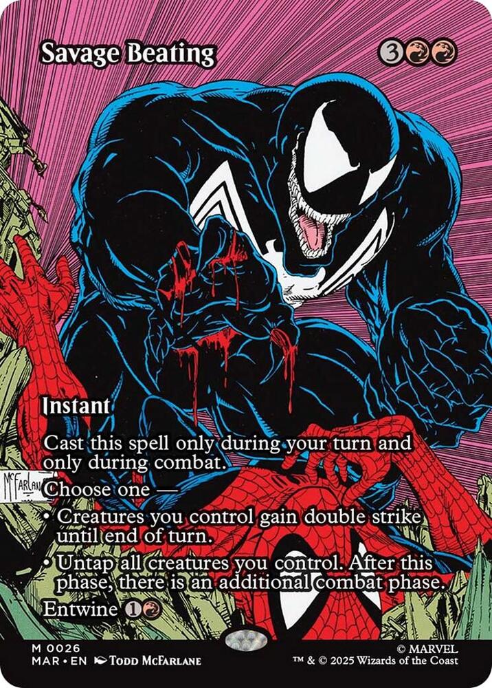 Magic Savage Beating #26 Marvel Universe Eternal-Legal Borderless Foil Near Mint English Trading Card — catalog front, TCGplayer SKU 8913293