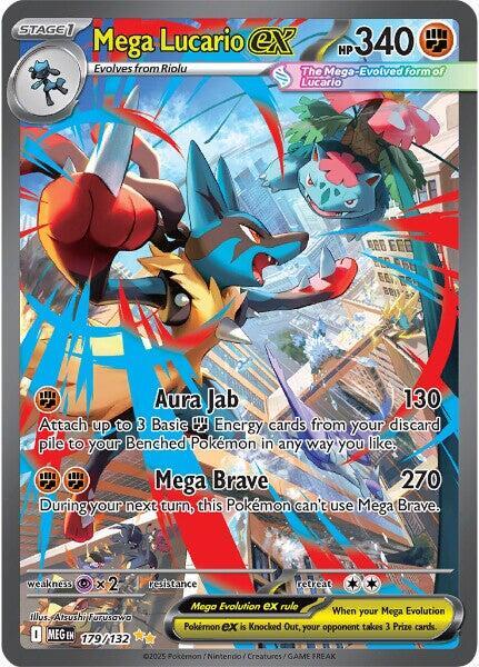 Pokémon Mega Lucario ex #179/132 ME01: Mega Evolution Special Illustration Rare Holofoil Near Mint English Trading Card — catalog front, TCGplayer SKU 8938015