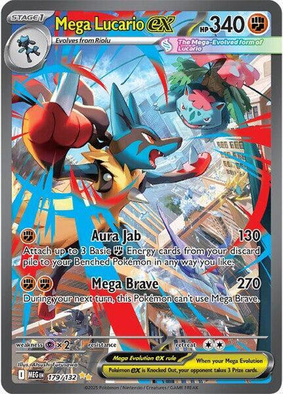 Pokémon Mega Lucario ex #179/132 ME01: Mega Evolution Special Illustration Rare Holofoil Near Mint English Trading Card — catalog front, TCGplayer SKU 8938015