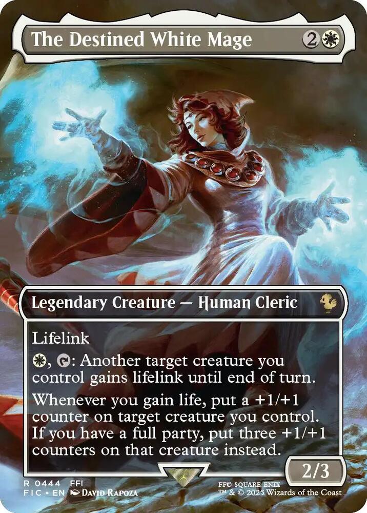 Magic The Destined White Mage #444 Commander: FINAL FANTASY Borderless Foil Near Mint English Trading Card — catalog front, TCGplayer SKU 8952276