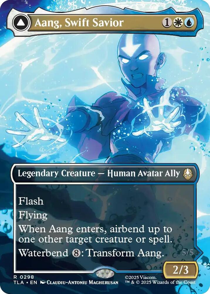 Magic Aang, Swift Savior (0298) #298 Avatar: The Last Airbender Borderless Foil Near Mint English Trading Card — catalog front, TCGplayer SKU 8991436