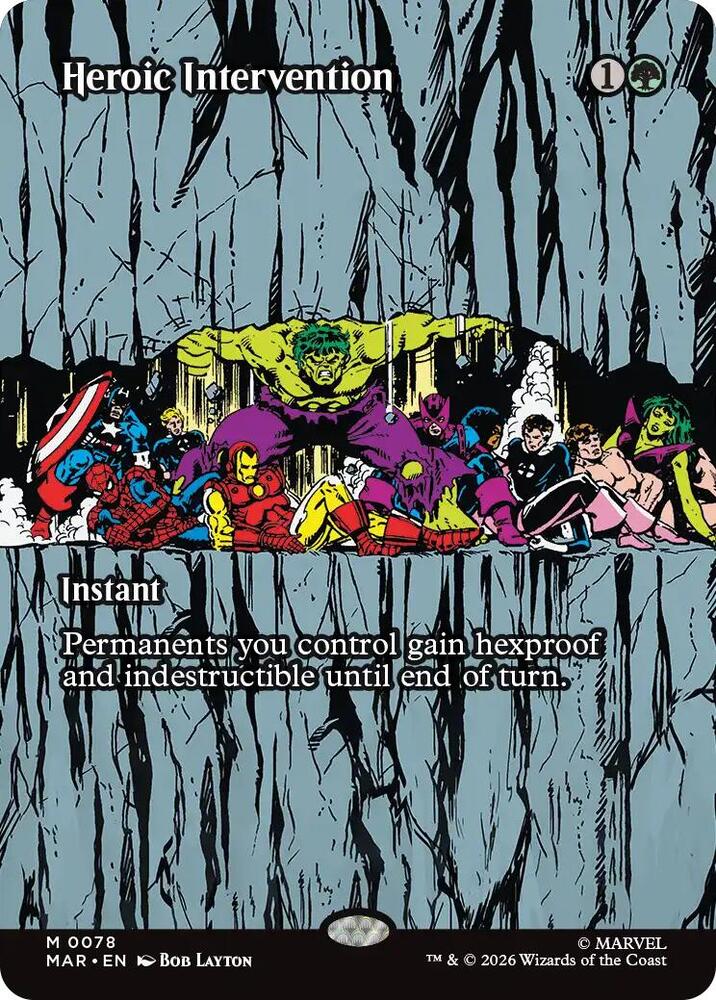 Magic Heroic Intervention (0078) #78 Marvel Universe Eternal-Legal Borderless Foil Near Mint English Trading Card — catalog front, TCGplayer SKU 9051095