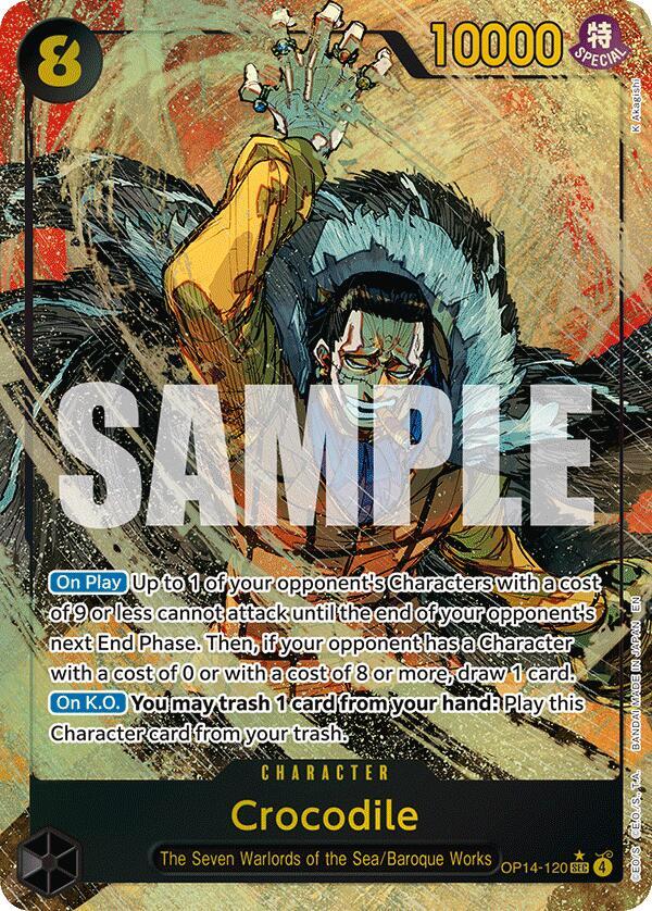 One Piece Card Game Crocodile - OP14-120 #OP14-120 The Azure Sea's Seven Alternate Art Foil Near Mint English Trading Card — catalog front, TCGplayer SKU 9052196