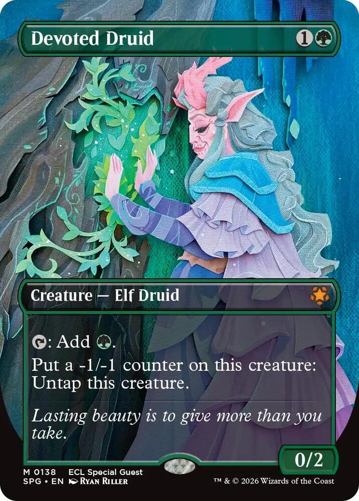 Magic Devoted Druid #138 Special Guests Borderless Foil Near Mint English Trading Card — catalog front, TCGplayer SKU 9067904