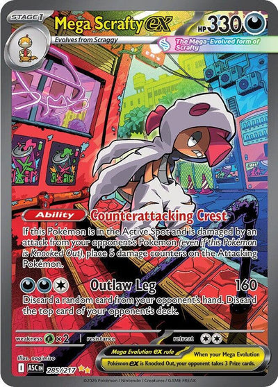 Pokémon Mega Scrafty ex #285/217 ME: Ascended Heroes Special Illustration Rare Holofoil Near Mint Trading Card