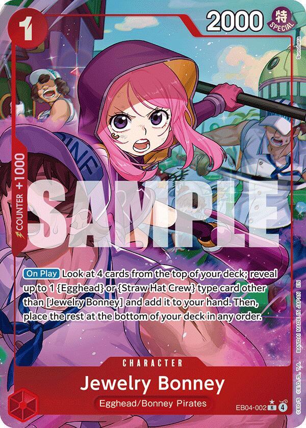 One Piece Card Game Jewelry Bonney (EB04-002) #EB04-002 Adventure on Kami's Island Alternate Art Foil Near Mint English Trading Card — catalog front, TCGplayer SKU 9196099