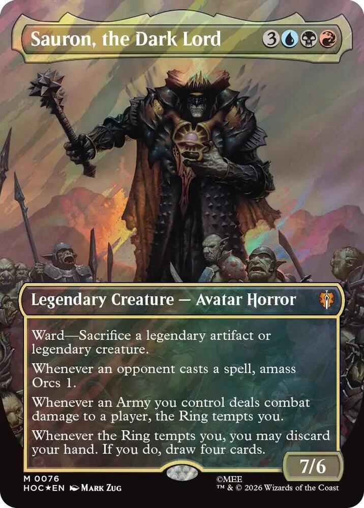 Magic Sauron, the Dark Lord (Borderless) #76 The Hobbit: Eternal-Legal Surge Foil Foil Near Mint English Trading Card — catalog front, TCGplayer SKU 9279797