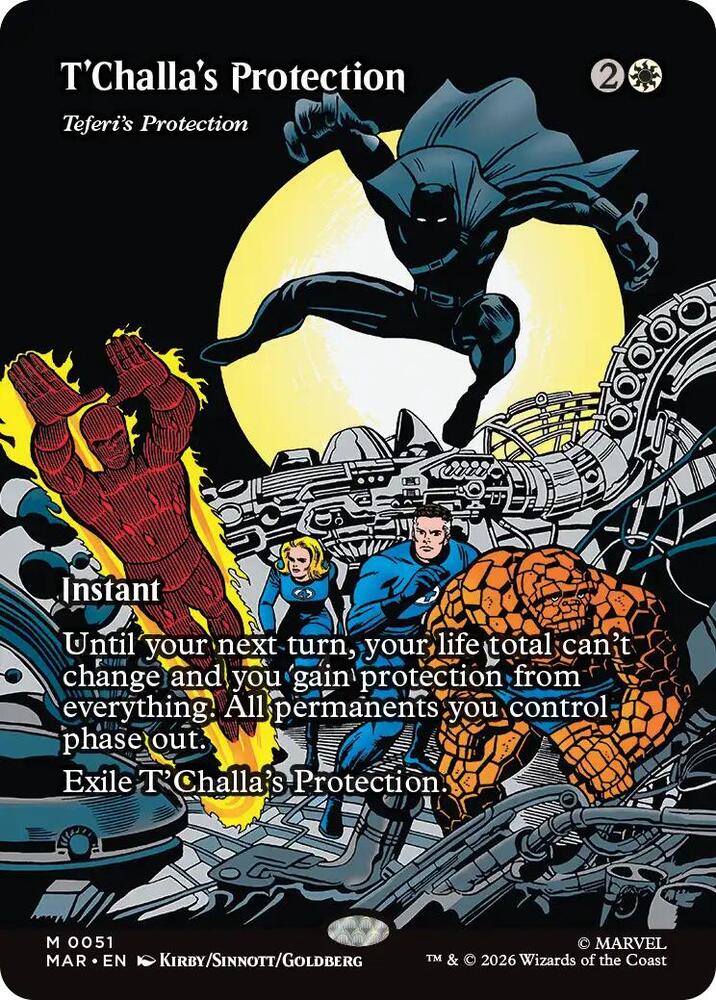 Magic T'Challa's Protection - Teferi's Protection #51 Marvel Universe Eternal-Legal Borderless Non-Foil Near Mint English Trading Card — catalog front, TCGplayer SKU 9307158