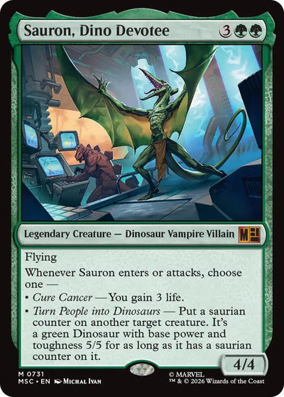 Magic Sauron, Dino Devotee #731 Commander: Marvel Super Heroes Mythic Rare Foil Near Mint English Trading Card — catalog front, TCGplayer SKU 9338772