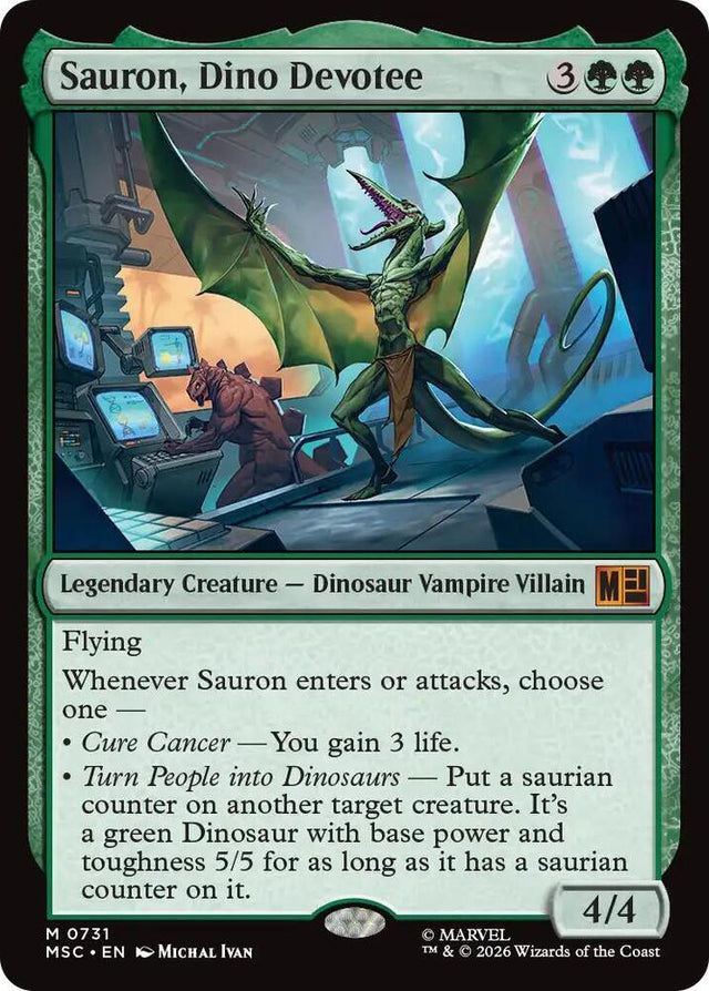 Magic Sauron, Dino Devotee #731 Commander: Marvel Super Heroes Mythic Rare Foil Near Mint English Trading Card — catalog front, TCGplayer SKU 9338772