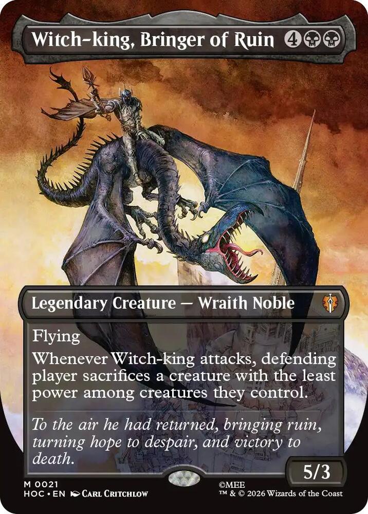 Magic Witch-king, Bringer of Ruin #21 The Hobbit: Eternal-Legal Borderless Non-Foil Near Mint English Trading Card — catalog front, TCGplayer SKU 9420704